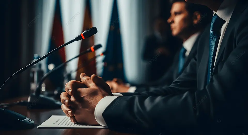 Officiële vergadering met conferentiemicrofoons